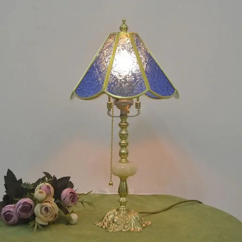 Retro pink stained glass brass desk lamp bedroom vintage light