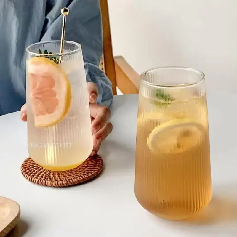 Retro ribbed glass coffee cup set with stirrers – kitchen drinkware