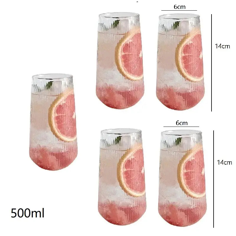 Retro ribbed glass coffee cup set with stirrers – kitchen drinkware
