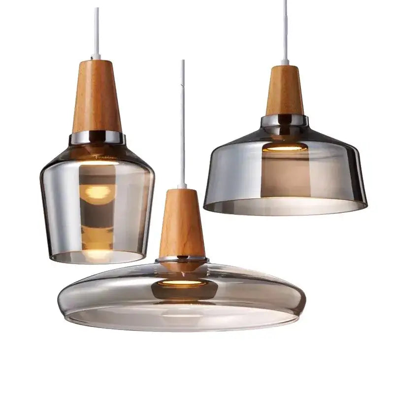 Retro smoked glass lampshade pendant light – kitchen set of 3