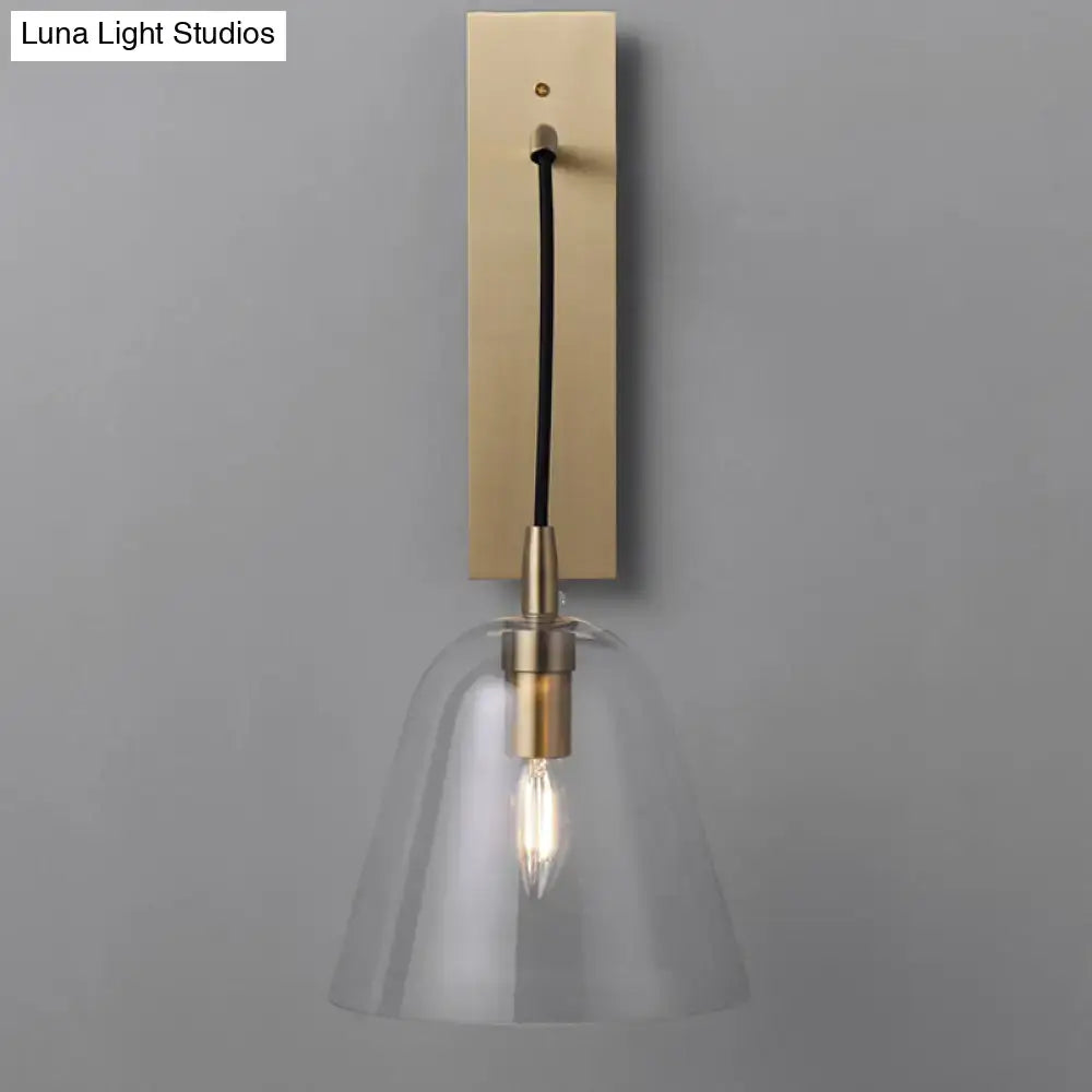 Retro style brass wall light with glass shade – bedroom sconce
