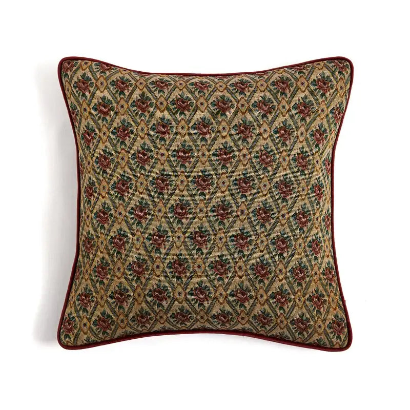 Retro teal velvet garden scene cushion covers living room tassels