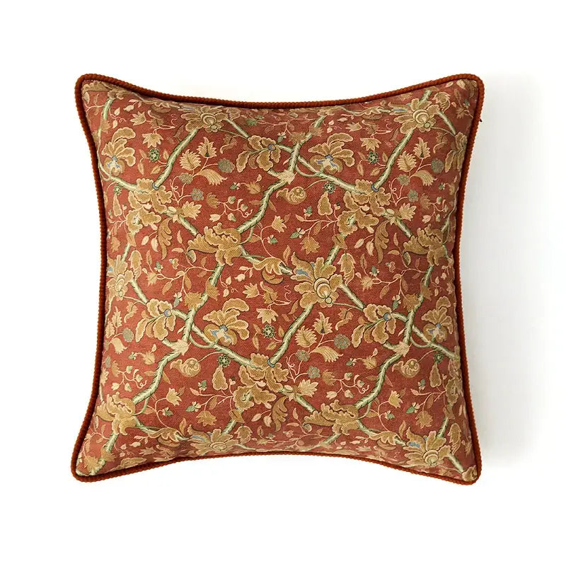 Retro teal velvet garden scene cushion covers living room tassels