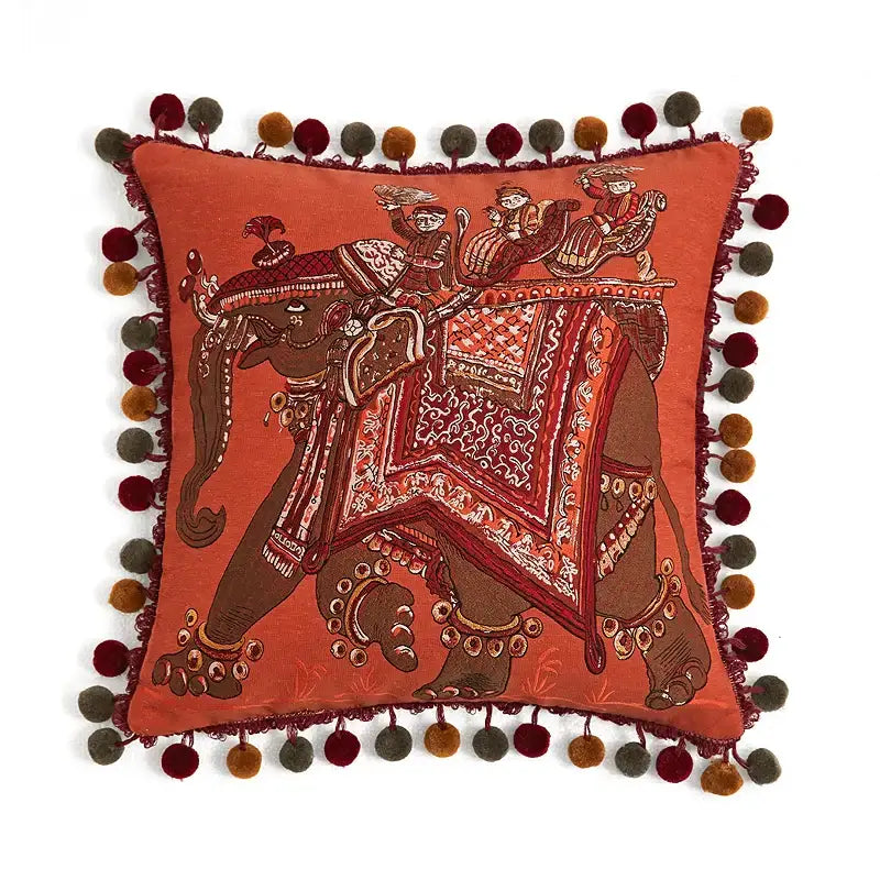 Retro teal velvet garden scene cushion covers living room tassels