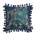 Retro teal velvet garden scene cushion covers living room tassels