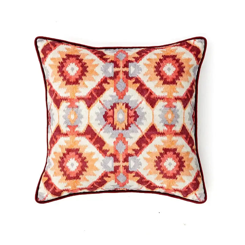 Retro teal velvet garden scene cushion covers living room tassels