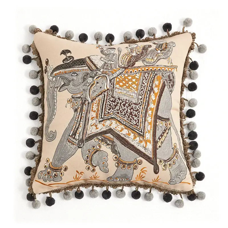Retro teal velvet garden scene cushion covers living room tassels