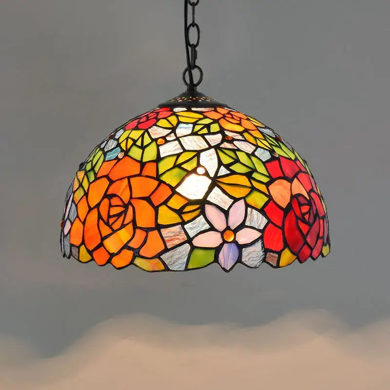 Retro tiffany style colorful glass chandelier dining room pendant