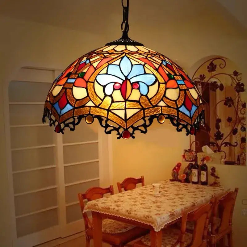 Retro tiffany style colorful glass chandelier dining room pendant