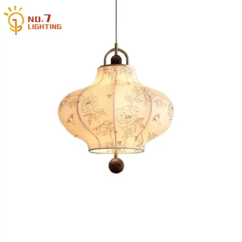 Retro wabi-sabi cream fabric pendant lights – bedroom lantern lamp