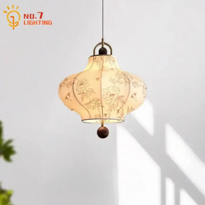 Retro wabi-sabi cream fabric pendant lights – bedroom lantern lamp