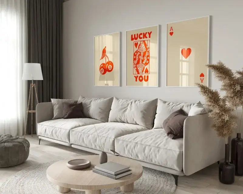 Retro green lucky charm wall art posters living room decor set