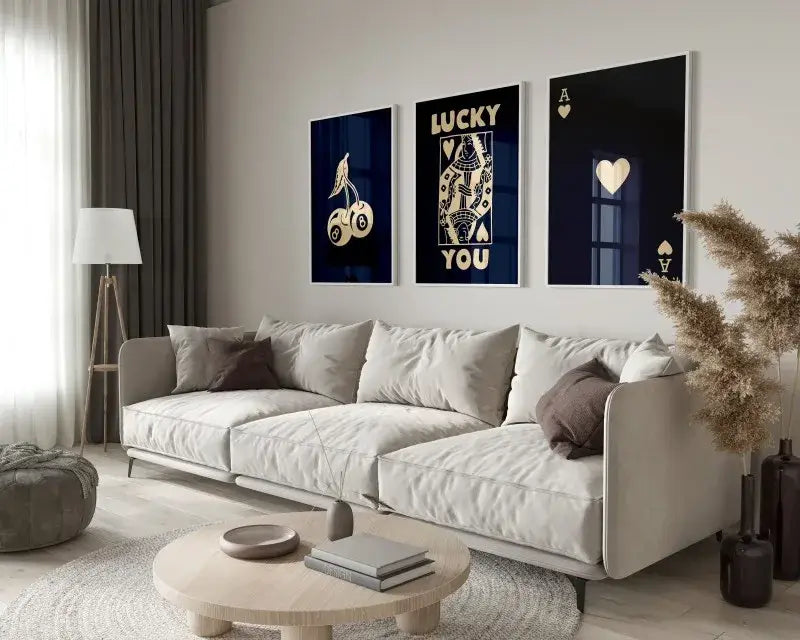 Retro green lucky charm wall art posters living room decor set