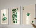 Retro green lucky charm wall art posters living room decor set