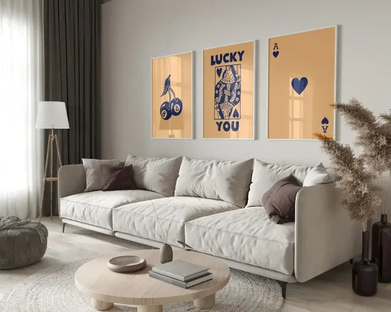 Retro beige & brown wall art posters set living room decor