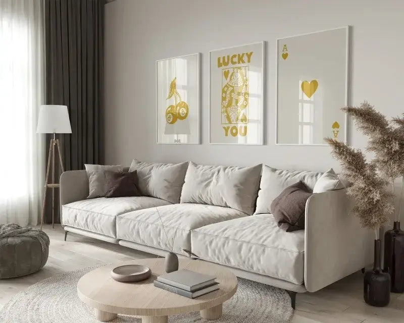 Retro beige & brown wall art posters set living room decor