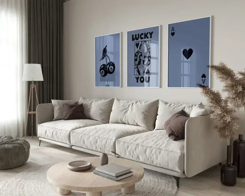 Retro beige & brown wall art posters set living room decor