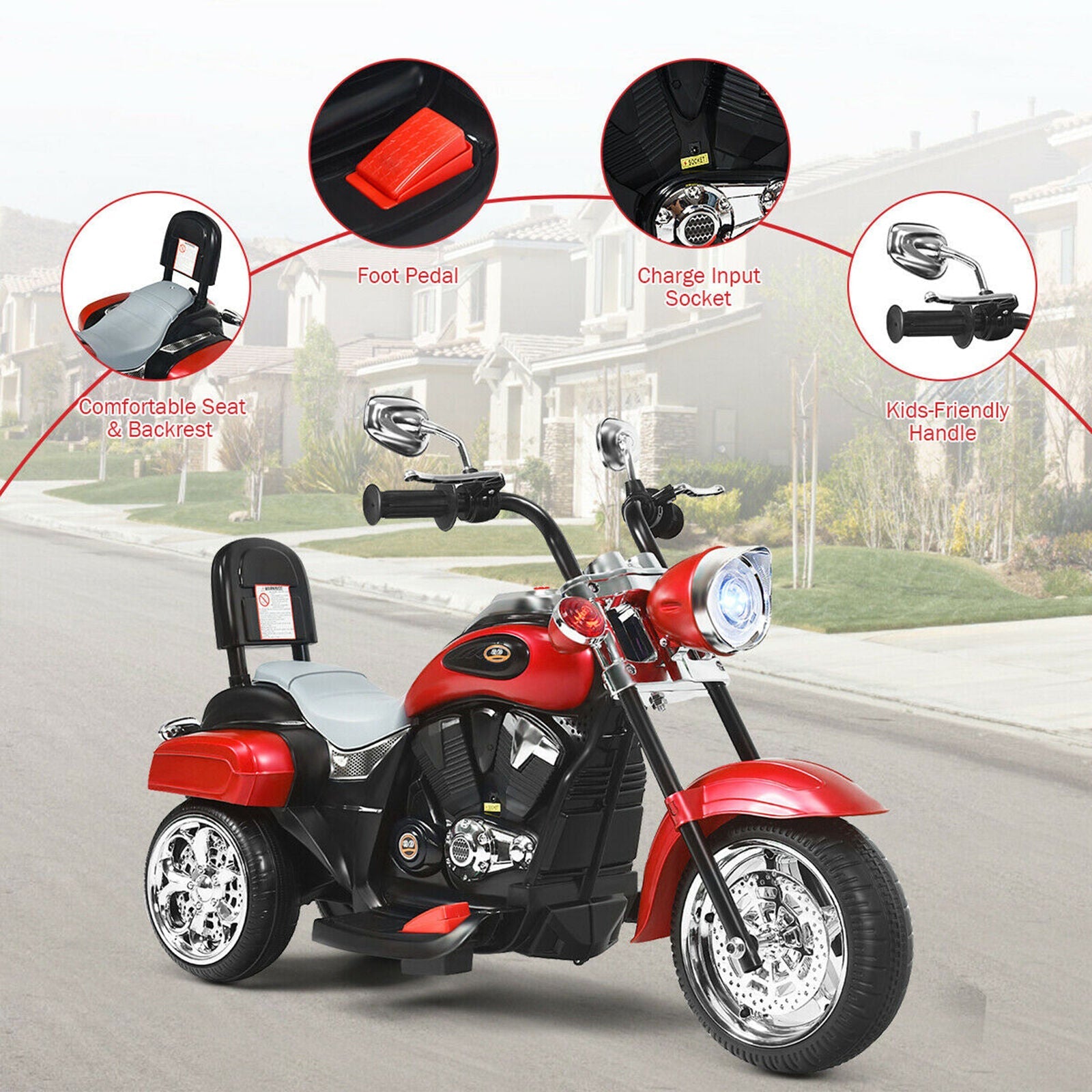 Rev Up the Fun with Our 6V Kids Chopper Motorcycle Trike in Red!