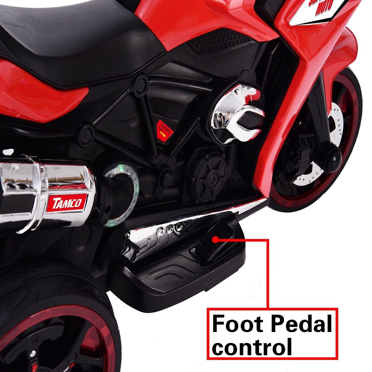 Rev Up the Fun with the TAMCO Kids Electric Ride-On Motorcycle - 12V with Three Light-Up Wheels!