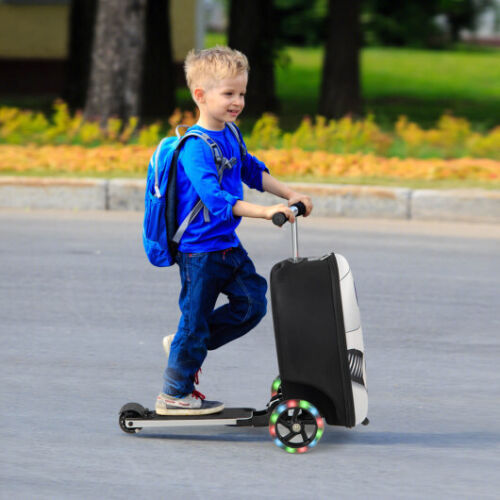 Revolutionary Ride-on Suitcase Scooter with LED Flashing Wheels in White