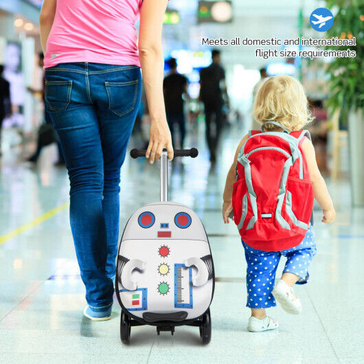Revolutionary Ride-on Suitcase Scooter with LED Flashing Wheels in White