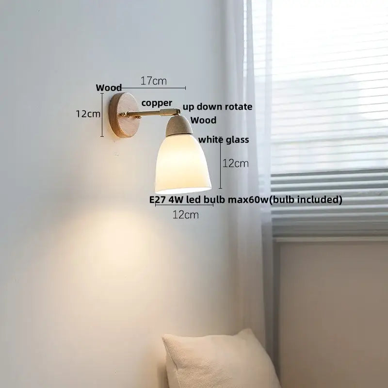 Ribbed ceramic and wood wall sconce light – bedroom wall sconce