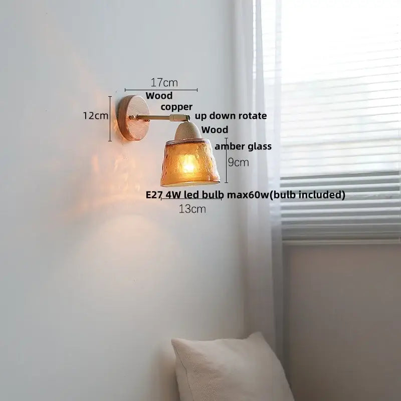 Ribbed ceramic and wood wall sconce light – bedroom wall sconce