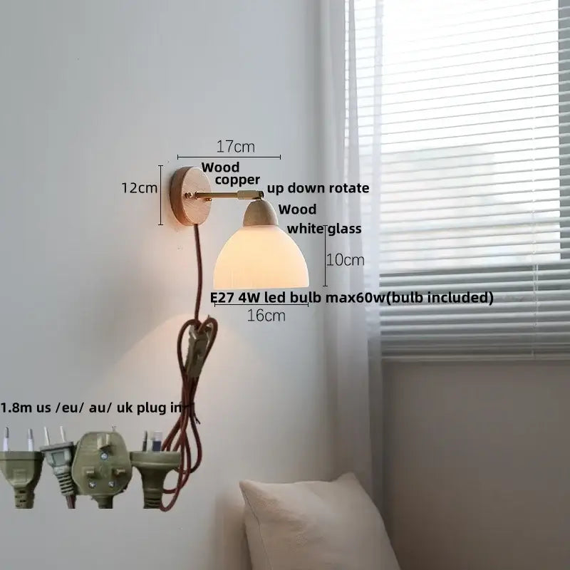 Ribbed ceramic and wood wall sconce light – bedroom wall sconce
