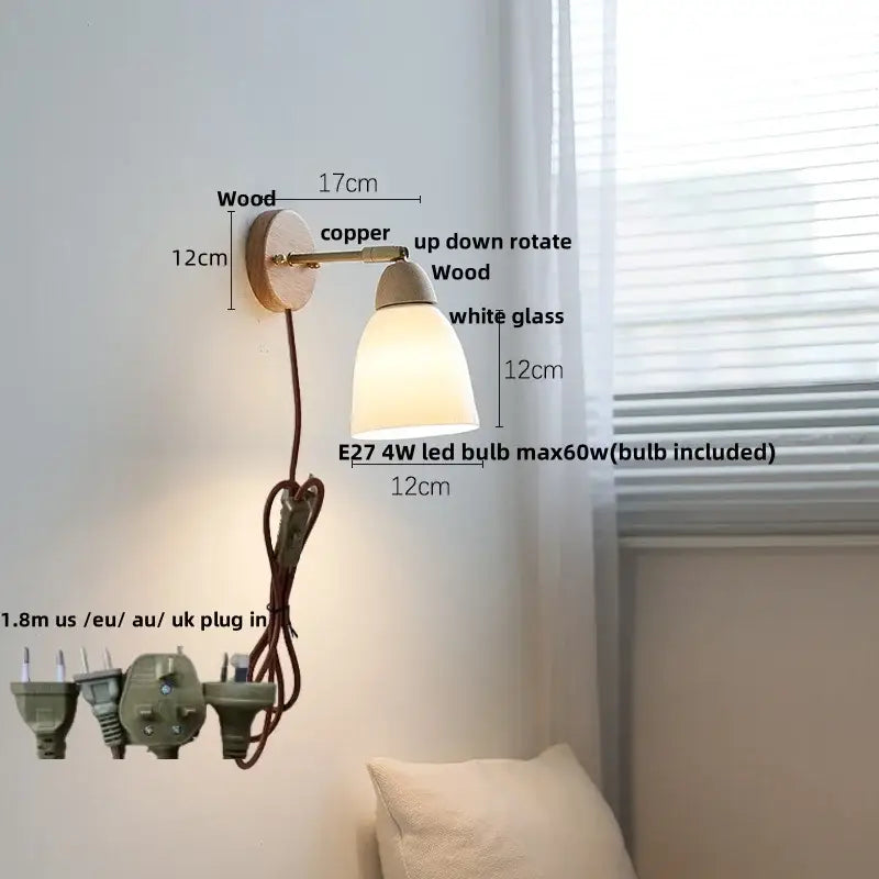 Ribbed ceramic and wood wall sconce light – bedroom wall sconce