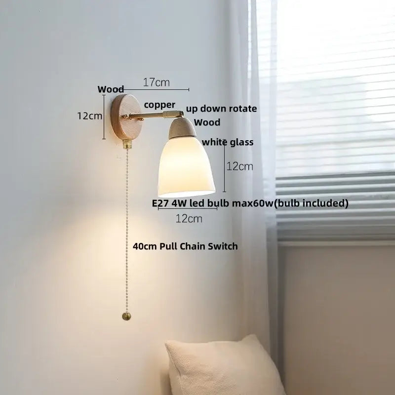 Ribbed ceramic and wood wall sconce light – bedroom wall sconce