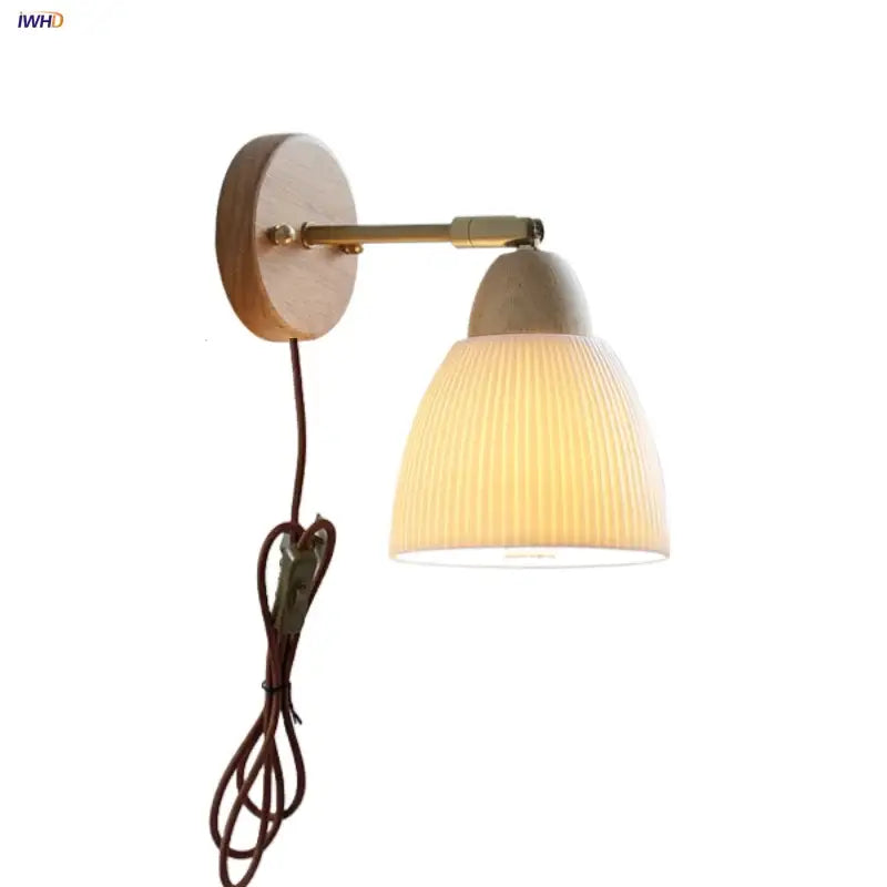 Ribbed ceramic and wood wall sconce light – bedroom wall sconce