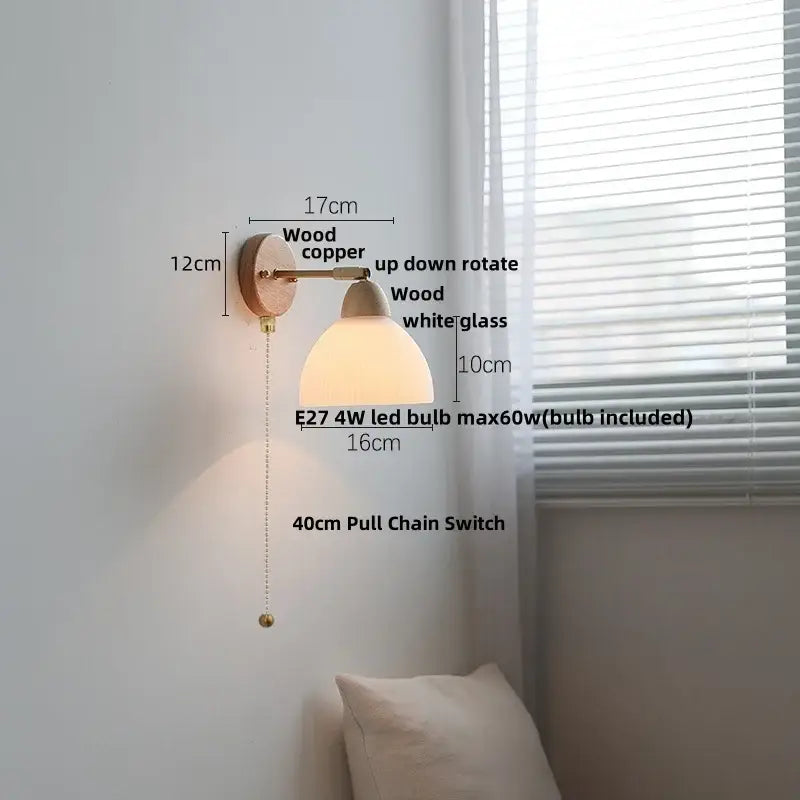Ribbed ceramic and wood wall sconce light – bedroom wall sconce