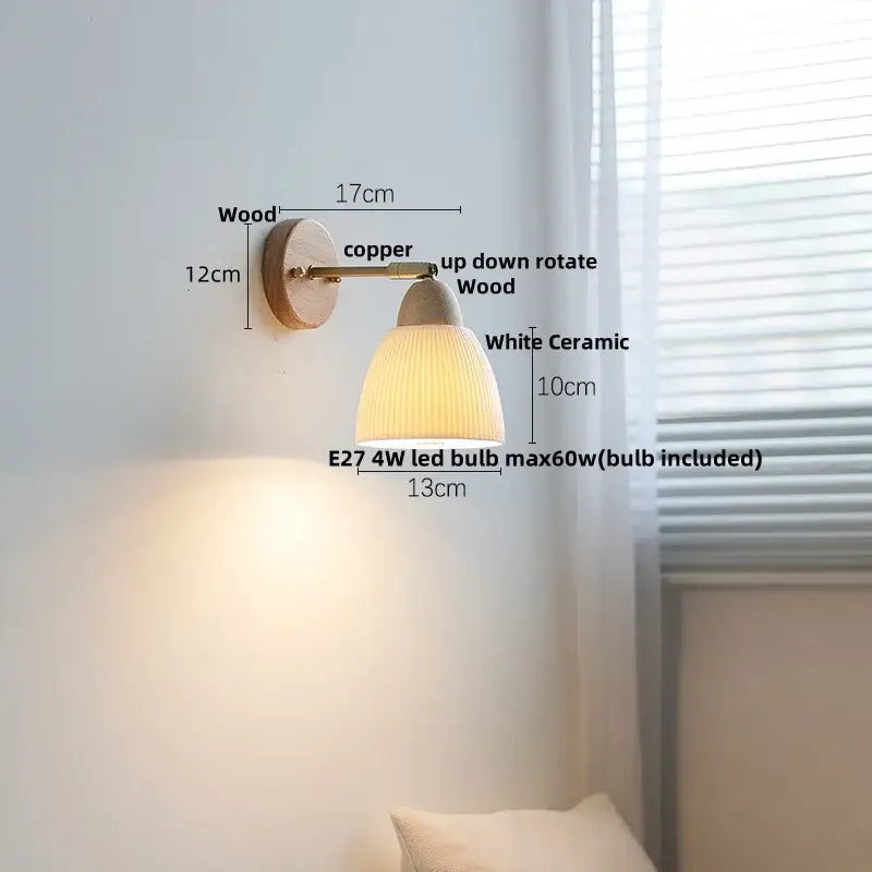 Ribbed ceramic and wood wall sconce light – bedroom wall sconce