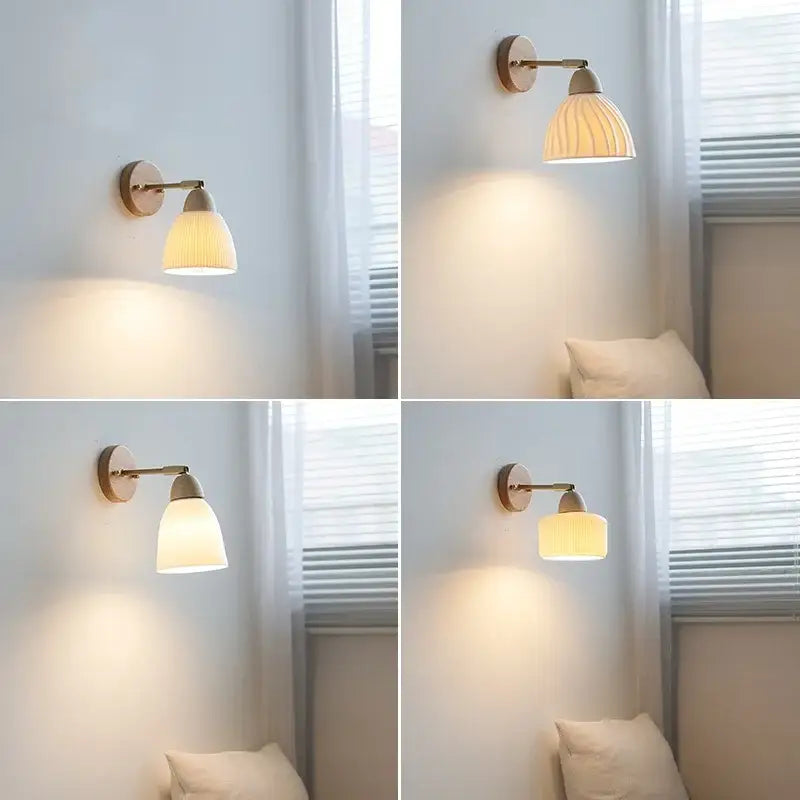Ribbed ceramic and wood wall sconce light – bedroom wall sconce