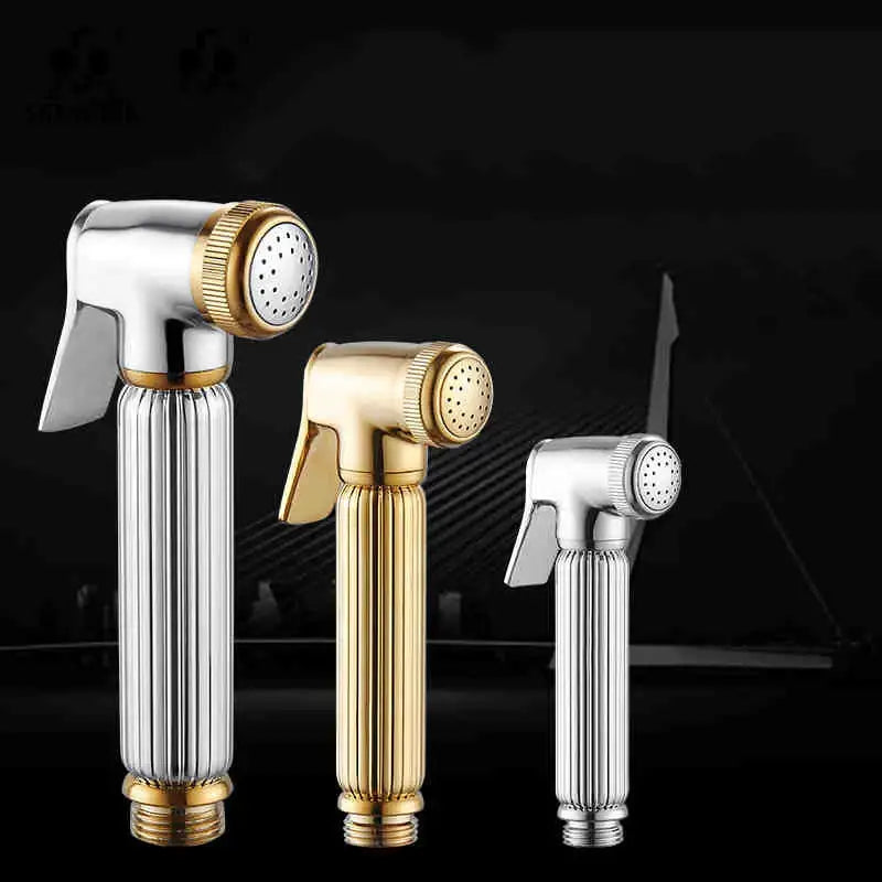 Ribbed chrome & gold brass chrome bidet faucet bathroom sprayer head