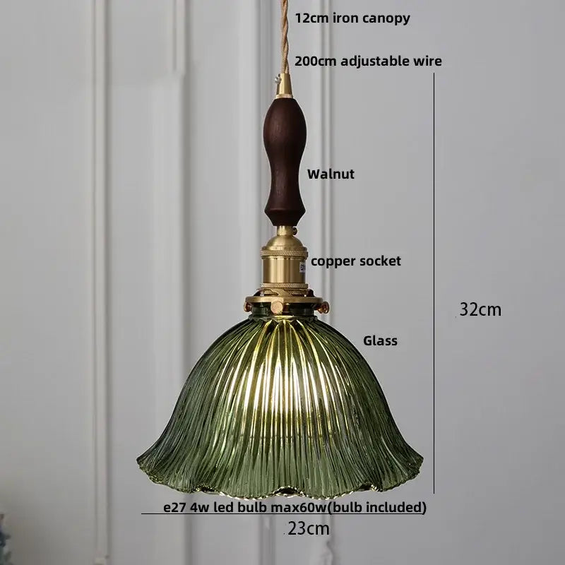 Ribbed clear glass led pendant light brass dining room knob switch