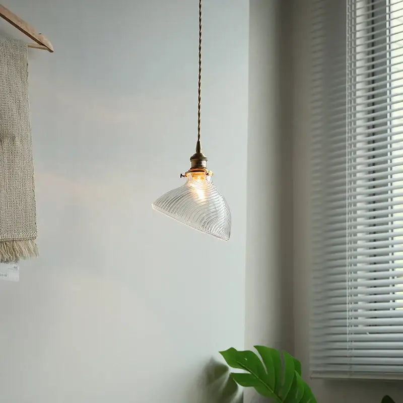 Ribbed clear glass led pendant light for dining room