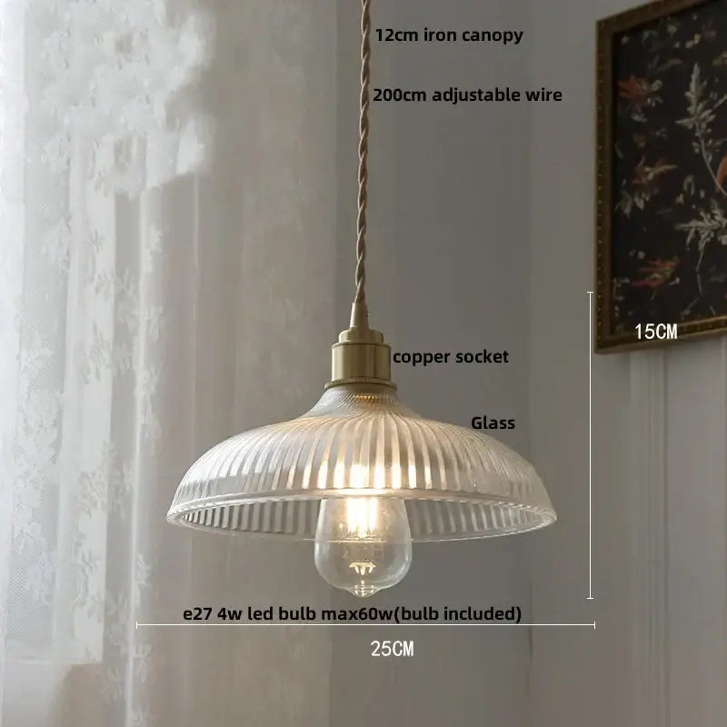 Ribbed clear glass led pendant light for dining room