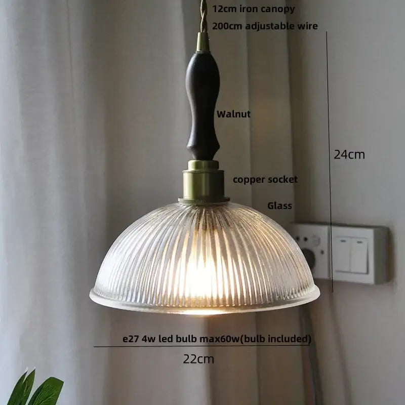 Ribbed clear glass led pendant light for dining room