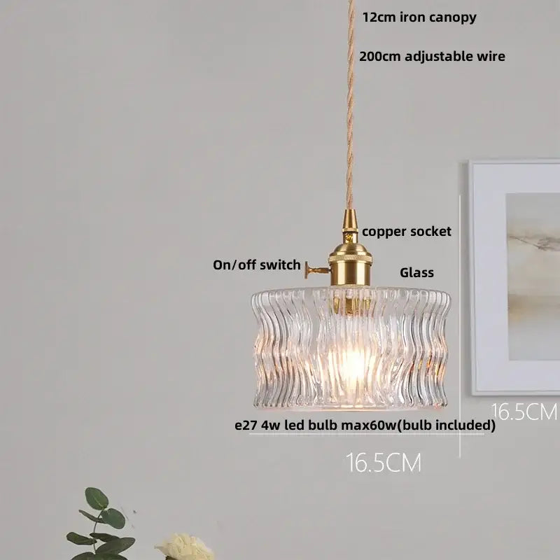 Ribbed clear glass led pendant light for dining room