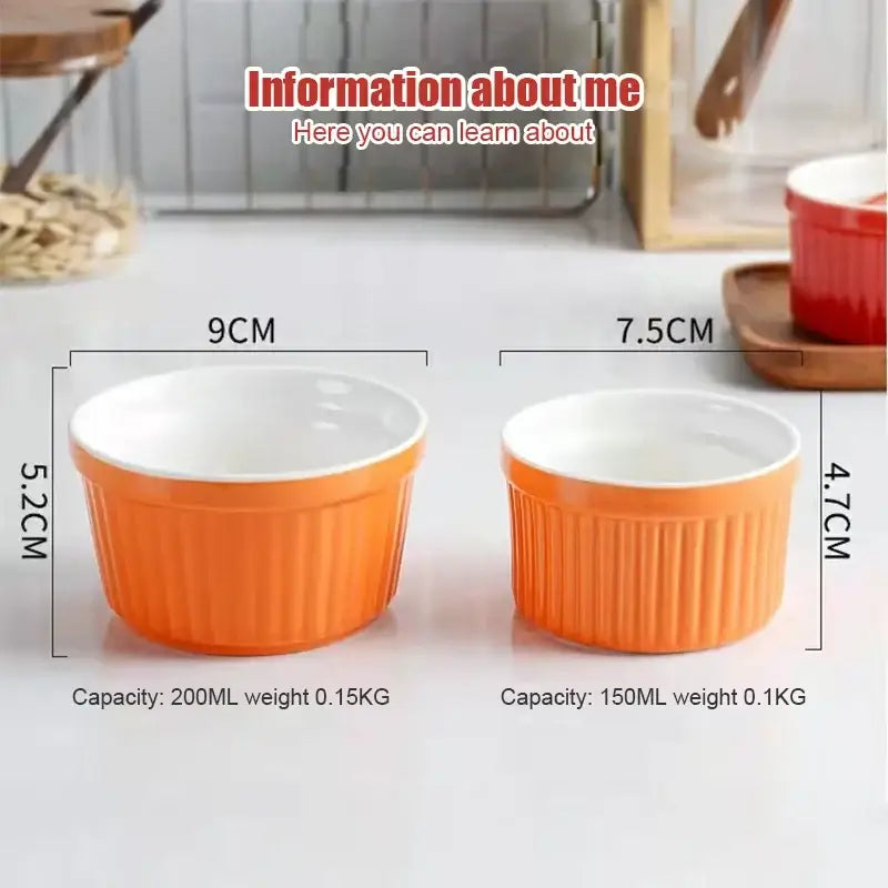 Ribbed colorful ceramic baking bowl kitchen dessert ramekin set