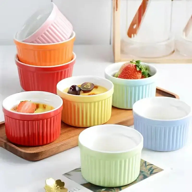 Ribbed colorful ceramic baking bowl kitchen dessert ramekin set