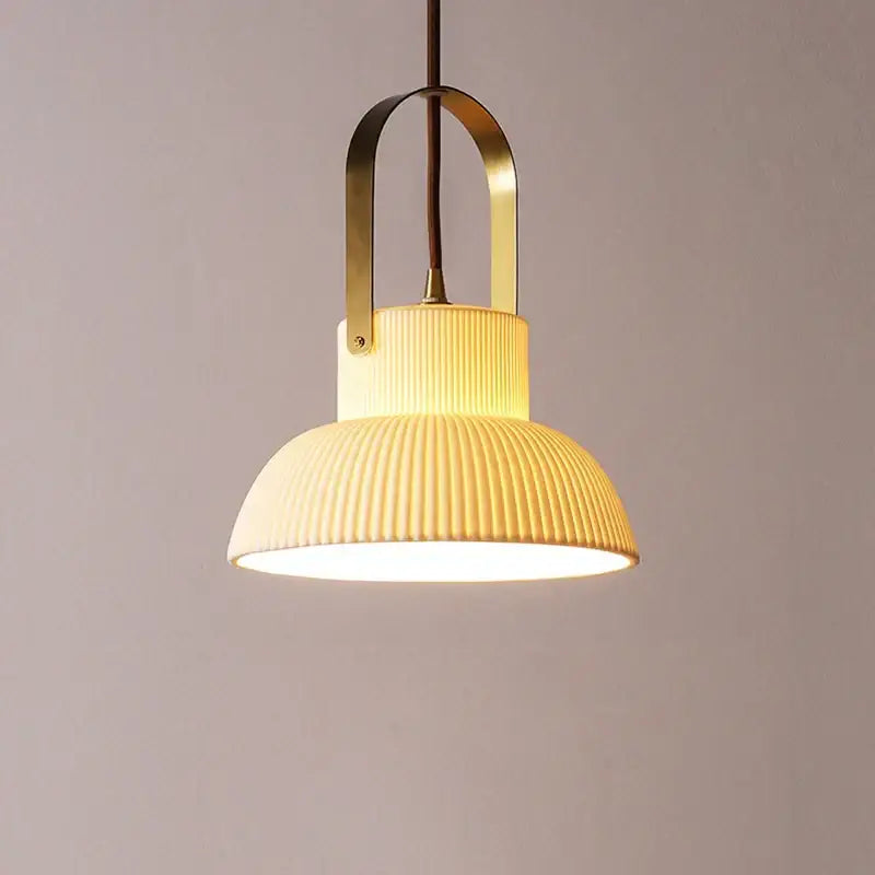 Ribbed cream ceramic led pendant light kitchen hanging lamp