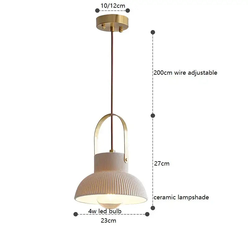 Ribbed cream ceramic led pendant light kitchen hanging lamp