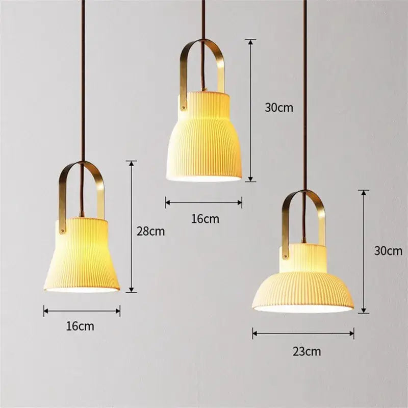 Ribbed cream ceramic led pendant light kitchen hanging lamp