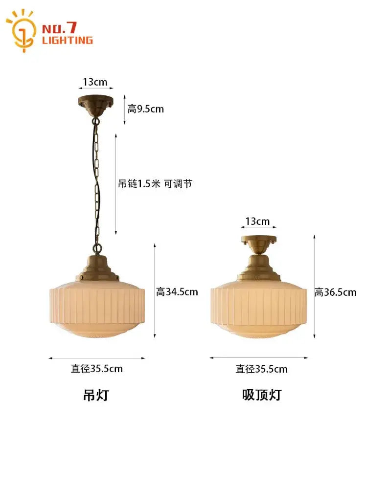Ribbed cream glass and brass pendant light for dining room