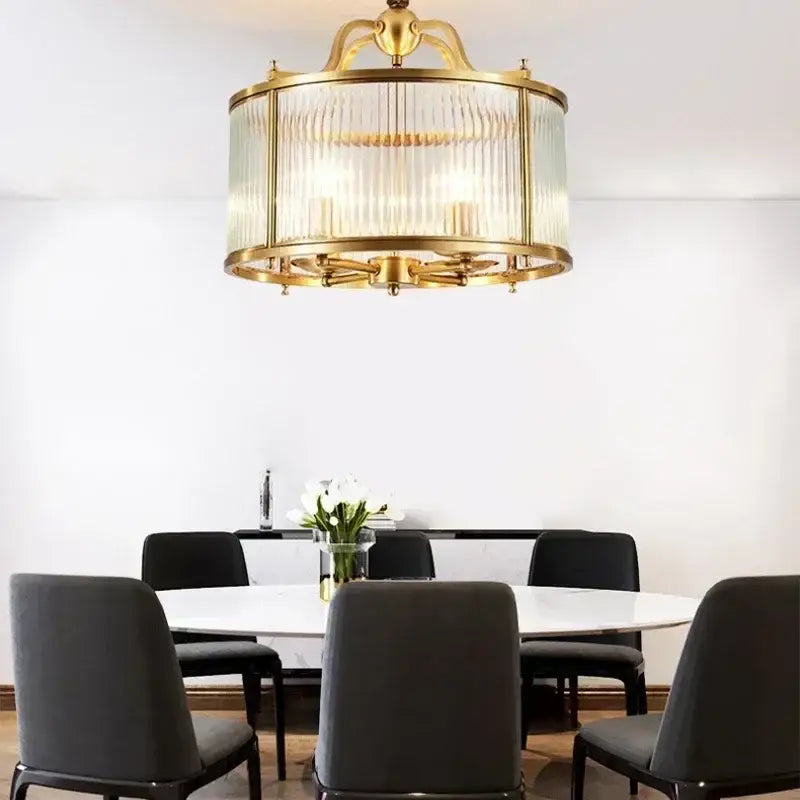 Ribbed decorbites glass chandelier gold living room pendant light