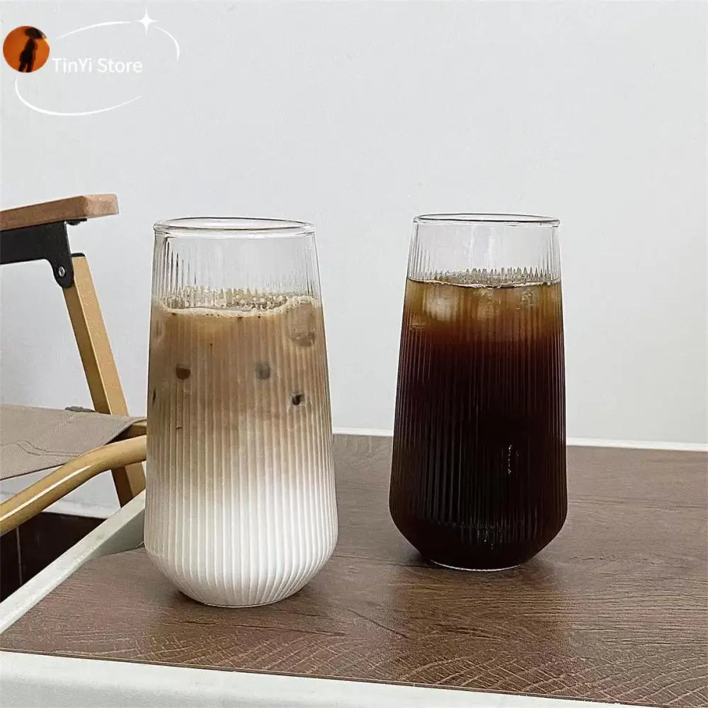 Ribbed frosted & clear glass coffee cups set of 6 kitchen tumblers