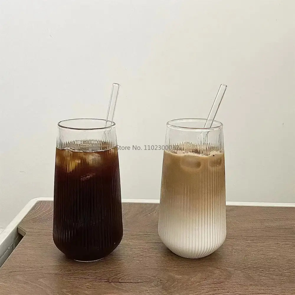 Ribbed frosted & clear glass coffee cups set of 6 kitchen tumblers