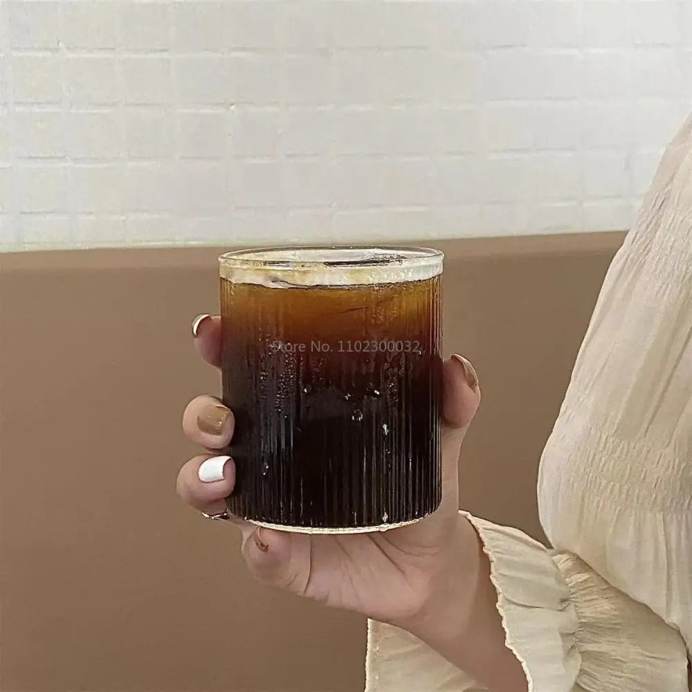 Ribbed frosted & clear glass coffee cups set of 6 kitchen tumblers